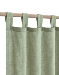 KOUFALL 52x45 Inches Long Sage Green Tab Top Linen Blend Curtains for Living Room