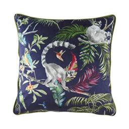 Evans Lichfield Jungle Lemur Polyester Filled Cushion, Blue, 43 x 43 cm