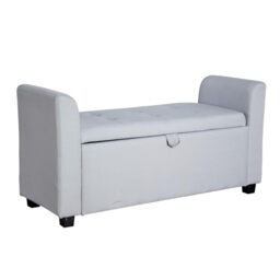 Home Source Storage Ottoman Window Seat, Fabric Footstool Bench, Lift Up Lid Chest, Bedding Blanket Box, 120cm, Grey Linen
