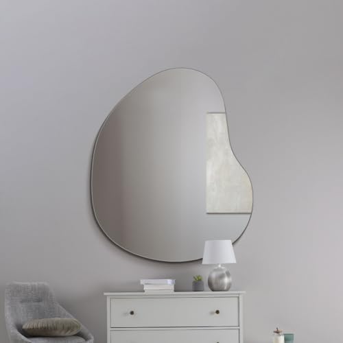 "MirrorOutlet The Lapillus - Frameless Modern Pebble Pond Wall Mirror 47"" X 39"" (120CM X 100CM) Silver Mirror Glass with Black wooden Backing - Polished Edging"