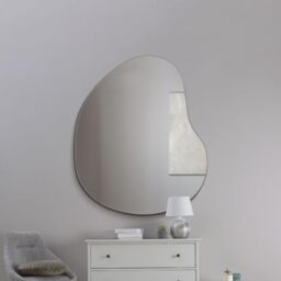 "MirrorOutlet The Lapillus - Frameless Modern Pebble Pond Wall Mirror 47"" X 39"" (120CM X 100CM) Silver Mirror Glass with Black wooden Backing - Polished Edging"