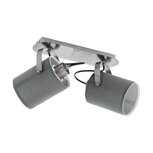 Eglo Ceiling Light Villabate, 2-Flame Textile Ceiling Lamp, Ceiling Spot Made of Steel and Fabric, Colour: Matte Nickel, Grey, Socket: E27