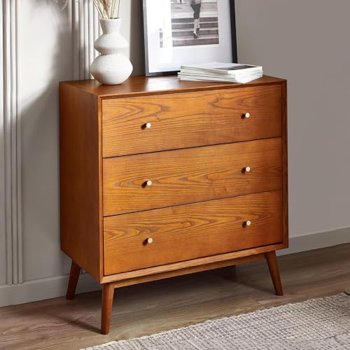 Julian Bowen Lowry 3 Drawer Chest, Wood, Cherry Ash, 90 x 84 x 44cm - Retro Drawer Storage Organiser, 3 Drawers, Dresser for Bedroom, Living Room & Hallway