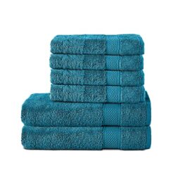 Komfortec Set of 6 100% Cotton Towels 470 g/m², 2 Bath Towels 70 x 140 cm and 4 Hand Towels 50 x 100 cm, Soft Terry Towelling, Large Size, Turquoise