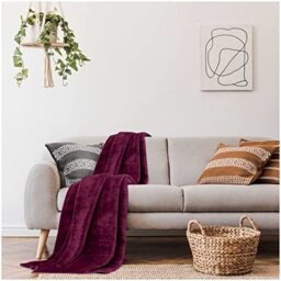 GC GAVENO CAVAILIA Gaveno Cavailia Faux Fur Throw Sofa Bed Mink Blanket, Super Soft Fluffy Easy Care Lightweight Luxury Design, Cosy Warm Settee FleeceThrows [Double (150x200 Cm), Burgundy], Fleece