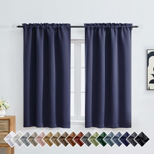 OVZME Navy Blue Short Blackout Curtains for Bedroom 54 Inches Long 2 Panels, Modern Window Treatments Thermal Insulated Curtains for Living Room, Dual Rod Pocket Blackout Drapes, 2x40Wx54L Inches