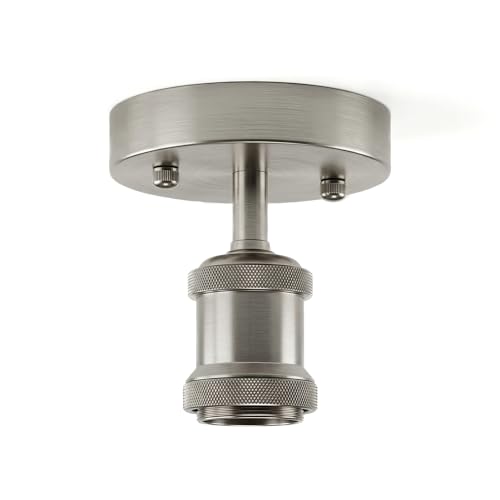 DC VOLTAGE Single Head Fully Earth Ceiling Light Retro Satin Nickel Semi Flush Mount E27 Lamp Holder Sconce Chandeliers Pendent Set for Living Room Dining Room
