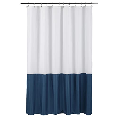 ALYVIA SPRING Waterproof Fabric Shower Curtain Liner - Soft & Light-Weight Cloth Shower Liner, 3 Bottom Magnets, Hotel Quality & Machine Washable - Standard Size 72x72, White and Navy