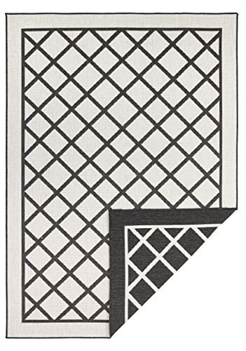 NORTHRUGS Sydney Indoor and Outdoor Rug 80 x 250 cm - Reversible Rug Weatherproof Modern Geometric Pattern Runner for Balcony Patio Garden Conservatory Living Room Rug Waterproof in Black Cream