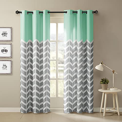 Intelligent Design Alex Chevron Curtains for Living, Modern Contemporary Grommet Room Darkening Bedroom, Geometric Window, 42X63, 2-Panel Pack, 42x84, Aqua