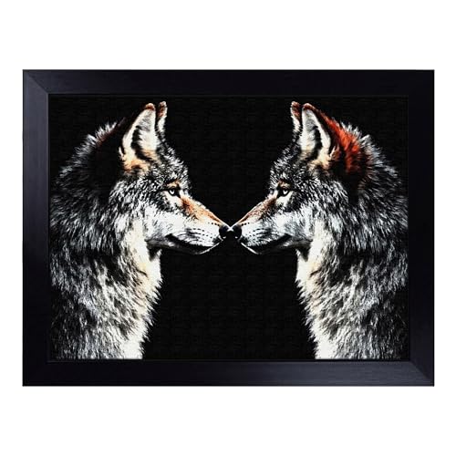 Lap Tray with Bean Bag Cushion, Wolf Art Modern - Handmade in the UK, Raised Wooden Edge, Padded Cushion, Heat-Resistant Wipe-Clean Surface, for Meals, Laptops and Crafts
