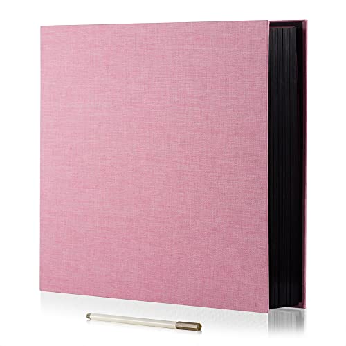 HoneyTolly Large Photo Album Self Adhesive for 4x6 8x10 Magnetic Scrapbook Album DIY 60 Black Sticky Pages Linen Cover Photo Album(Pink)