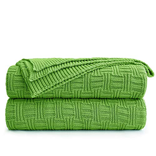 Longhui bedding Large 100% Cotton Green Cable Knit Throw Blanket for Couch Sofa Bed with Bonus Laundering Bag ??? 60 x 80 Thick, 3.4 LB, Machine Washable, Comfortable Home D??cor