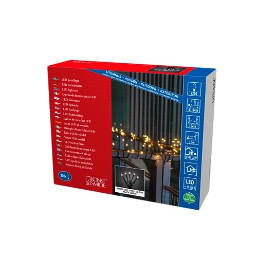 Konstsmide LED Fairy Lights Indoor Outdoor Use Mains Powered - Christmas Decorations - 200 Amber White String Fairy Lights for Outdoor Use - Plug in Fairy Lights for Indoor Use