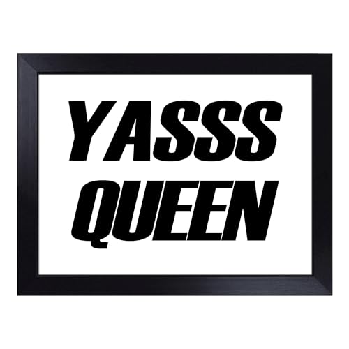 Lap Tray with Bean Bag Cushion, Yas Queen Typography Quote - Handmade in the UK, Raised Wooden Edge, Padded Cushion, Heat-Resistant Wipe-Clean Surface, for Meals, Laptops and Crafts