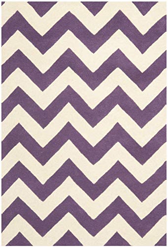 Safavieh Contemporary Indoor Hand Tufted Rectangle Area Rug, Chatham Collection, CHT715, in Purple / Ivory, 122 X 183 cm for Living Room, Bedroom or Any Indoor Space
