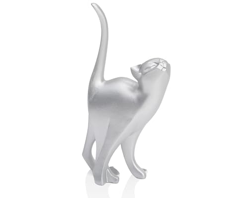 AMOIENSIS 7 Inch Silver Proud Cat Statue, Cat Memorial Gift Home Decor - Cat Lover Gift for Home Decor, Office Desk, Minimalist Cat Sculpture with Elegant Flowing Lines
