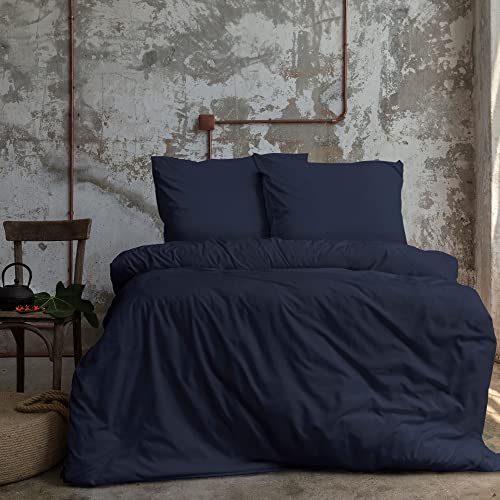 Komfortec Premium Bed Linen 200 x 220 cm Duvet Cover + 80 x 80 cm 2 Pillowcases Brushed 100% Polyester Microfibre 120 g/m², 3-Piece Super Soft Bedding Set, KMF Duvet Cover 200 x 220 + 80 x 80 Blue