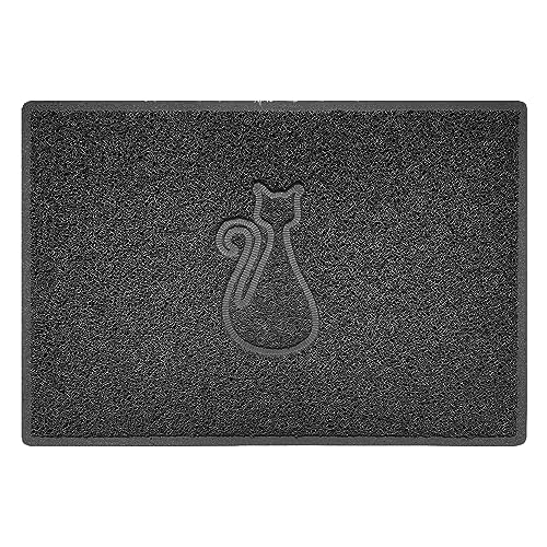 Nicoman Cat Embossed Shape Door Mat Dirt Trapper PVC Spaghetti Mat Washable Quick Drying Barrier Doormat-Dark Grey (Drainage Open-Back)-Large (90x60cm)