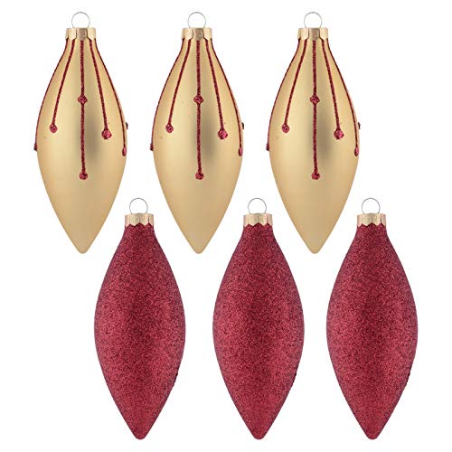 Mr Crimbo 6 Pack Christmas Tree Baubles Long Glass Decorations 13cm Red/Gold