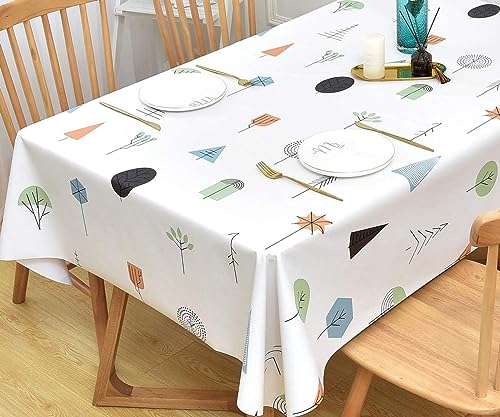 Yofori Table Cloth for Rectangle Table Heavy Duty Vinyl Tablecloth Rectangular Waterproof Plastic Tablecloth Wipeable Outdoor PVC Table Cover for Picnic (Small Trees, 54'' x 84'')