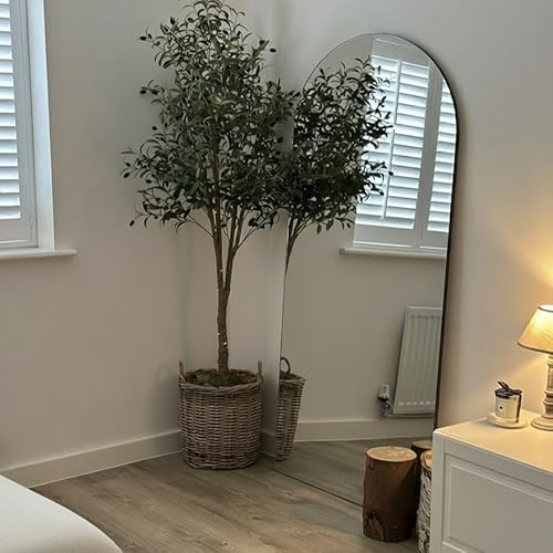 "MirrorOutlet The Arcus - Frameless Modern Full Length Arched Leaner/Wall Mirror 71"" X 35"" (180CM X 90CM) Silver Mirror Glass with Black wooden Backing - Polished Edging"