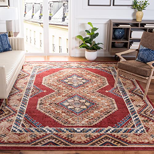 Safavieh Traditional Distressed Indoor Woven Rectangle Area Rug, Bijar Collection, BIJ647, in Red / Rust, 91 X 152 cm for Living Room, Bedroom or Any Indoor Space