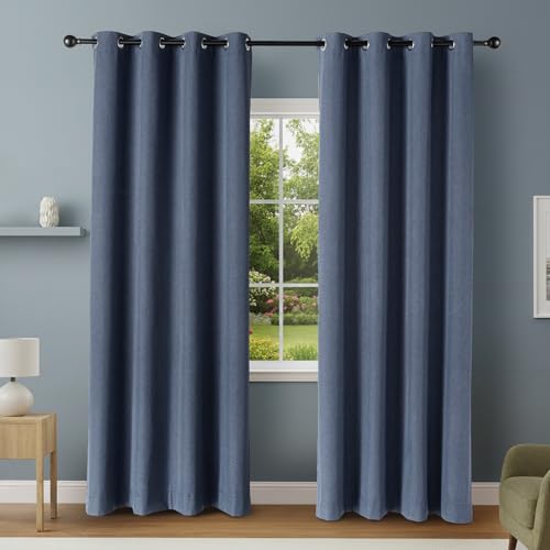 Amazon Basics 100% Blackout Curtains for Living Room & Bedroom, Eyelet Curtains, 2 Panels, 132 x 244 cm, Navy