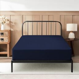 "Twin XL Fitted Sheet 39 x 80 Inches 10"" Deep Pocket 100% Egyptian Cotton 600 Thread Count Snug Fit for Trifold Mattress, Narrow Twin, Camp Bunk, Guest Bed, Army Cot Soft & Breathable ??? Navy Blue"
