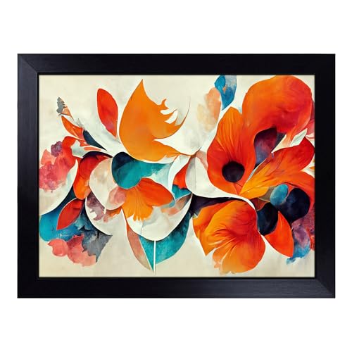 Lap Tray with Bean Bag Cushion, Modern Abstract Flowers - Handmade in the UK, Raised Wooden Edge, Padded Cushion, Heat-Resistant Wipe-Clean Surface, for Meals, Laptops and Crafts
