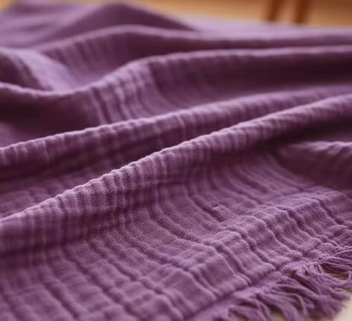 "KyraHome 100% Organic Cotton 50""x60"" Muslin Throw Blanket for Adult, Picnic, Travel, Plant Dyed, Lightweight Gauze Summer Soft Muslin Blankets for Couch, All Season, Purple/Lavender"