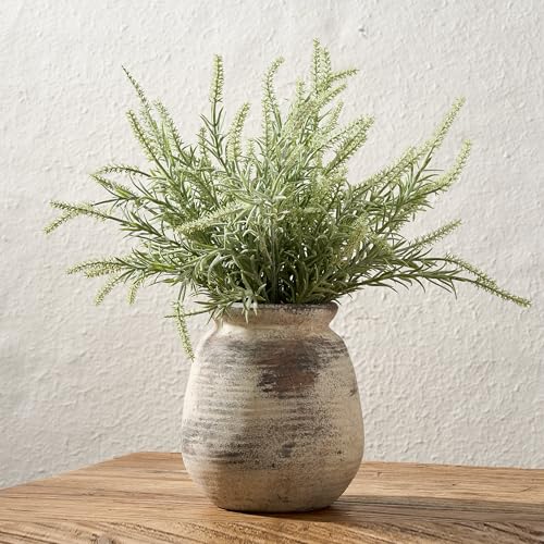 SIDUCAL Rustic Distressed Terra Cotta Decorative Flower Pot, 7.3 Inch, Whitewashed Terra Cotta Vase for Home Decor, Living Room, Table & Mantel