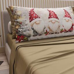 PETTI Italian Artisans - Cotton Sheets with Christmas Digital Print Pillowcases, Christmas Single Sheets, Christmas Single Bed Set, Gnome 03 Dove Grey, 100% Made in Italy