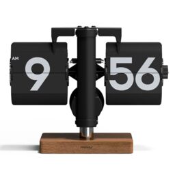 mooas Classic Modern Wood Mini Flip Desk Clock (Black), Retro Vintage Analog Design Auto Flip Clock Table Clock Large Number Battery Powered, Ideal for Home Office School Hotel Café