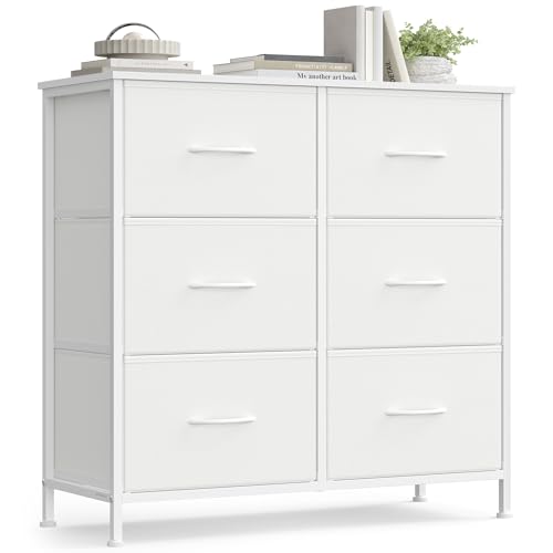 SONGMICS Chest of Drawers, Storage Unit, for Bedroom, Closet, Hallway, Living Room, Steel, 8 Drawers, Modern, Cloud White and Snow White BELLAH Collection LGS124WH01