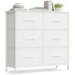 SONGMICS Chest of Drawers, Storage Unit, for Bedroom, Closet, Hallway, Living Room, Steel, 8 Drawers, Modern, Cloud White and Snow White BELLAH Collection LGS124WH01