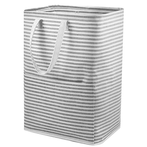 KANCNT Collapsible Laundry Hamper,72L Large Clothes Hamper with Side Pocket, Freestanding Laundry Basket with Long Handles, Foldable Clothes Hamper for Bathroom,Bedroom, Nursery, etc, Grey