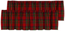 "Healbrighting Blackout Red Stylish Royal Stewart Tartan Plaid Rod Pocket Short Window Curtain Valance for Kitchen Bedroom Decor, 52"" x 18"", Burgundy and Drak Green, 2 Panels"