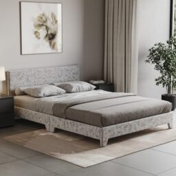 Vida Designs Victoria Double Bed Frame - Silver Velvet - 77 H x 142 W x 197 D cm - Upholstered Fabric - Cushion Headboard - Easy Assembly - Slat Support - Premium Bedroom Furniture