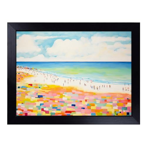Lap Tray with Bean Bag Cushion, Beach Colour Field - Handmade in the UK, Raised Wooden Edge, Padded Cushion, Heat-Resistant Wipe-Clean Surface, for Meals, Laptops and Crafts