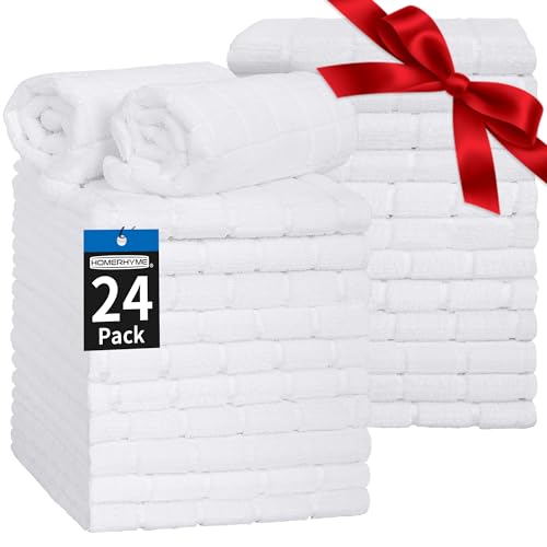 HOMERHYME Hand Towels for Bathroom, 24 Pack 25''*15'' Microfiber White Bath Hand Towels, Quick Dry Lint Free Soft Absorbent Bulk Washcloths Decorative Fingertip Towels for Hotel Travel Salon & Gift