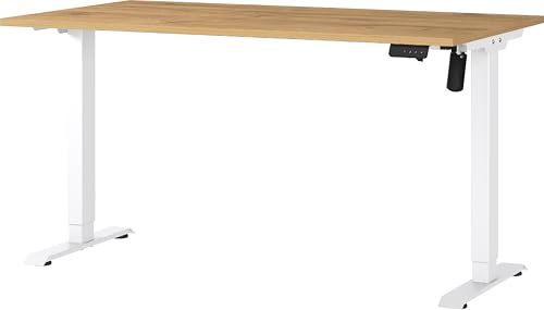 Germania Desk 8023-552, in Grandson-oak repro/White, electr. height-adjustable, single-engined, 140 x 119 x 80 cm (WxHxD)