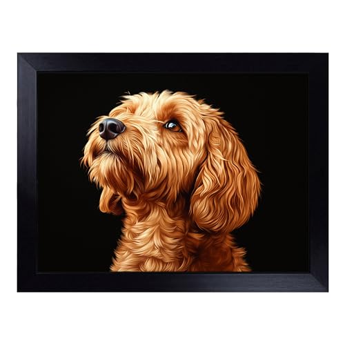 Lap Tray with Bean Bag Cushion, Cockapoo Dog - Handmade in the UK, Raised Wooden Edge, Padded Cushion, Heat-Resistant Wipe-Clean Surface, for Meals, Laptops and Crafts