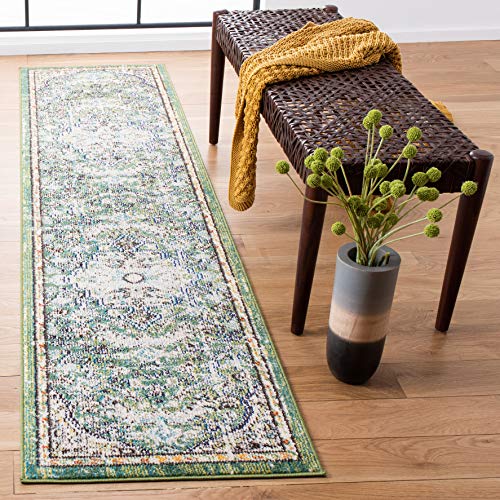 Safavieh Contemporary Rug for Living Room, Dining Room, Bedroom - Madison Collection, Short Pile, in Grey and Turquoise, 66 X 305 cm
