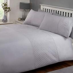 Rapport Porto Silver Duvet Set, Herringbone Pinsonic cuff detail,matching pillowcases