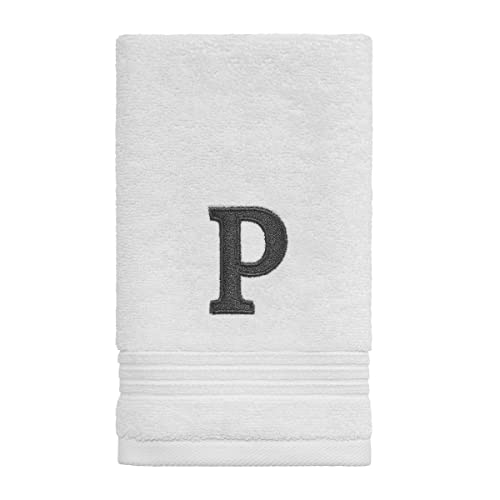 Avanti Linens - Monogram Embroidered Fingertip Towel, 100% Cotton, P, White/Gray