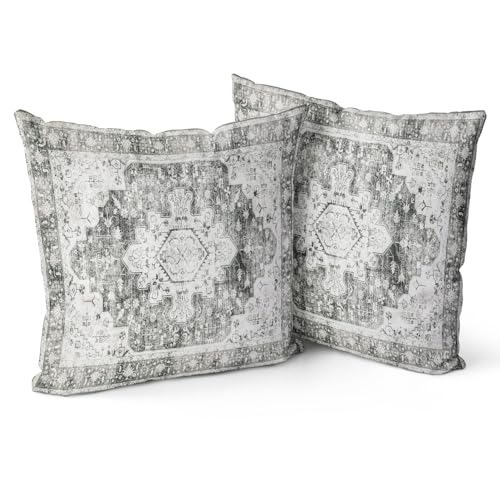 Snycler Grey Boho Throw Pillow Covers Set of 2 Monaco Rug Carpet Double Sided Pattern Cotton Soft Pillow Case Cushion Cover Pillowcase for Garden Couch Sofa Bed Decorative 16x16 inch