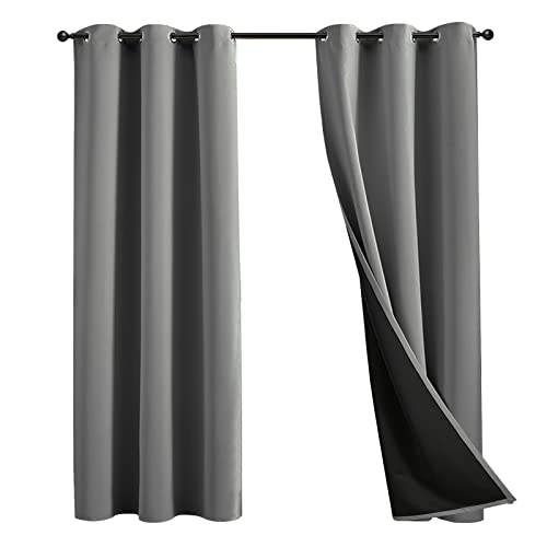 JSFLY 100% Blackout Curtains 63 inch Length for Bedroom, Thick Noise Reduction Thermal Insulated Grommet Window Drapes Room Darkening Curtains for Living Room, 2 Panels (42x63 inches,Gray)