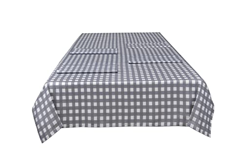 Sleepdown Gingham Printed Decorative 100% Cotton Half Panama Table Cloth for Dining Table - Durable Stain Resistant Table Cover - Grey - 137cm x 229cm