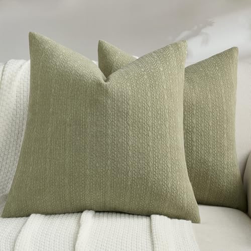 FUTEI Pack of 2 Solid Chenille Throw Pillow Covers 22x22 Inch Soft Farmhouse Decorative Accent Cushion Cases Modern Home Decor for Couch Living Room, Sage Green